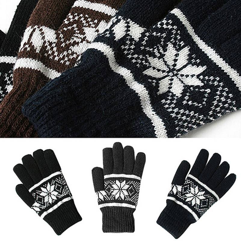 Fashion Men Unisex Winter Warm Knit Wrist Gloves Nordic Snowflake Mittens