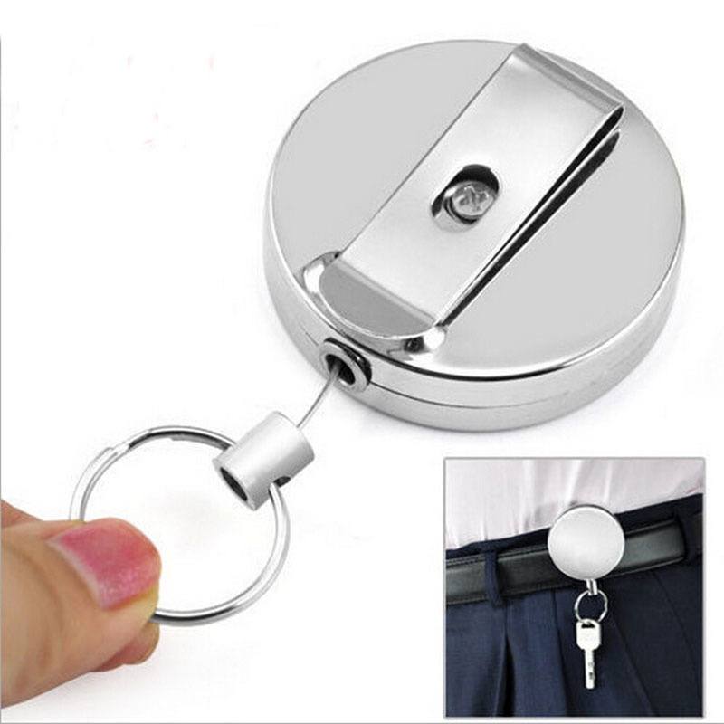1 Pcs Full Metal Keychain Stainless Steel Recoil Ring Belt Clip Pull Key Chain