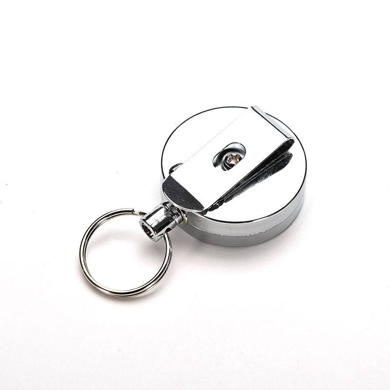 1 Pcs Full Metal Keychain Stainless Steel Recoil Ring Belt Clip Pull Key Chain-2