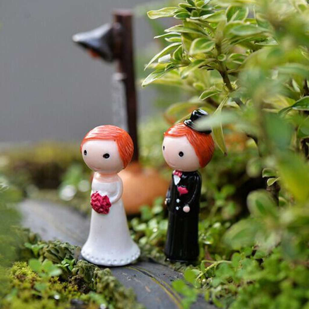 1Pair Wedding Lover Miniature Dollhouse Bonsai Fairy Garden Landscape Decor-6
