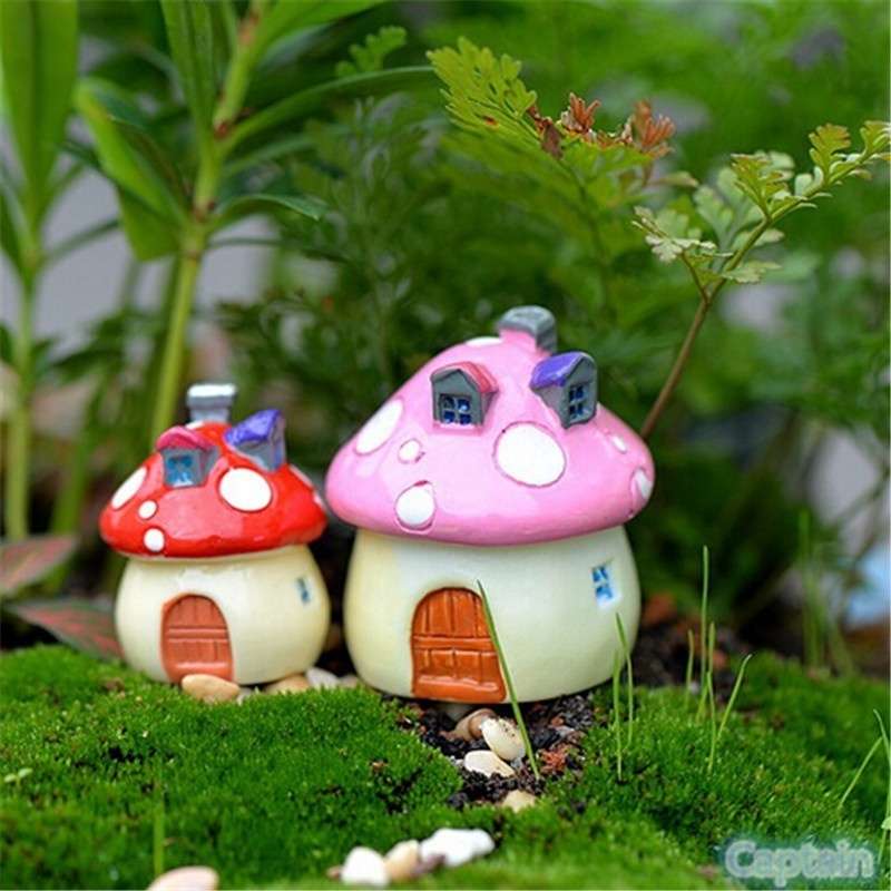Cute Mushroom House Resin Figurine Craft Plant Pot Fairy Story Decor Garden Ornament-4