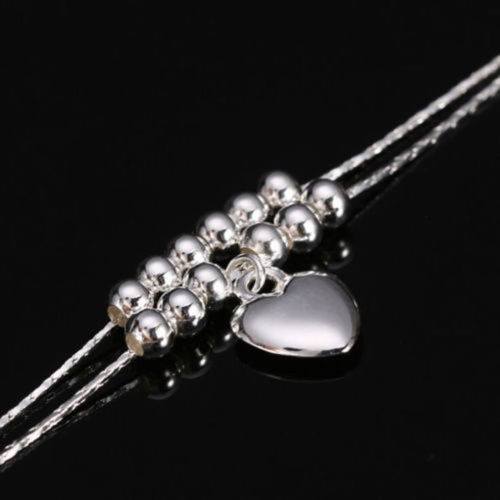 Fashion Women Girl Love Heart 925 Silver Plated Double Chain Foot Bracelet Ankle Anklet-2