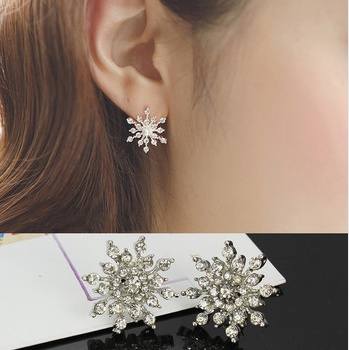 Fashion Crystal Rhinestone Snowflake Star Ear Stud Earring Wedding Bridal Gift Jewelry