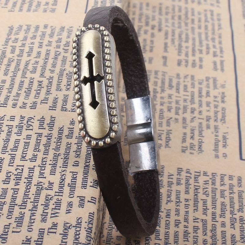 Fashion Vintage Cross Wire drawing Leather Bracelet For Men Women