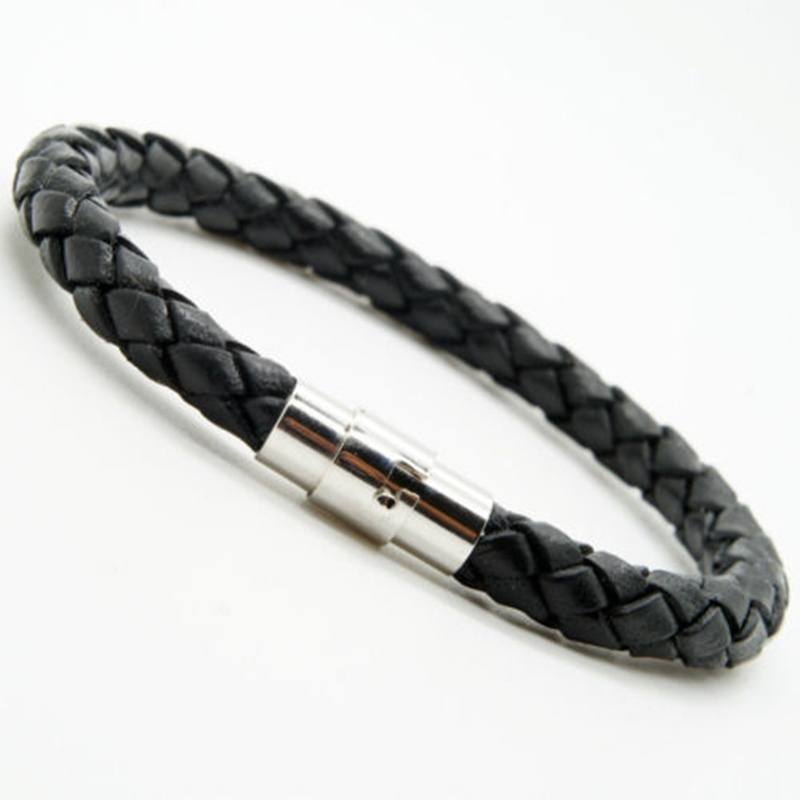 Unisex Men's Genuine Braided Leather Rope Magnet Buckle Bracelet