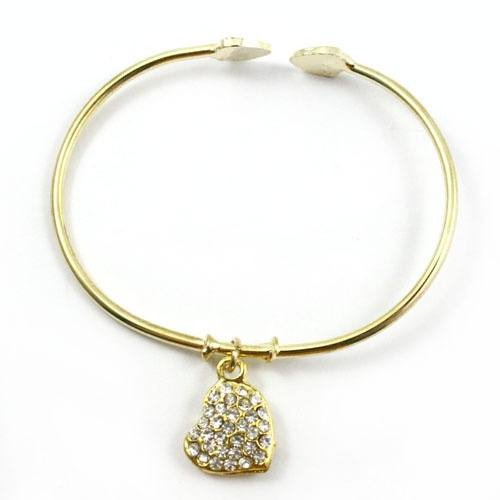 Fashion Crystal Rhinestone Love Heart Opening Bangle Bracelet-1