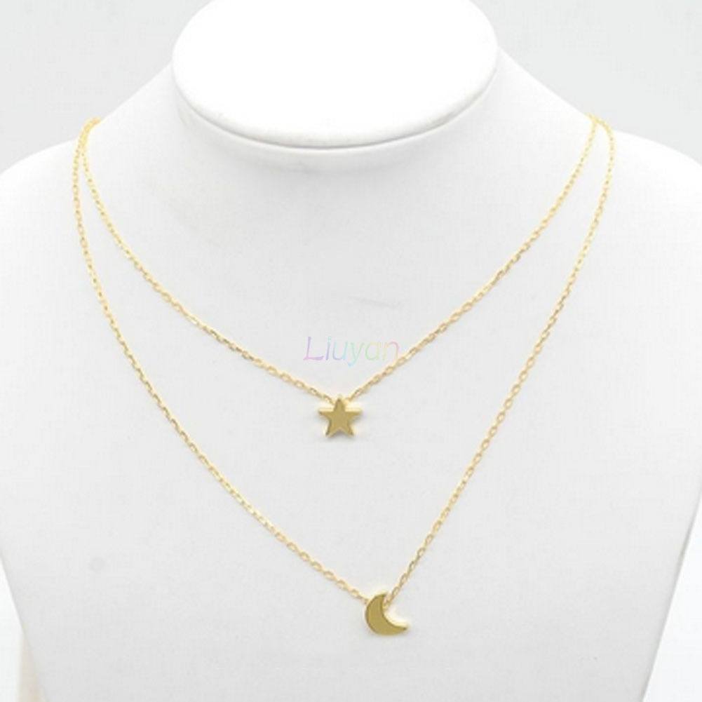 Women Lady Sexy Star Moon Double-Layer Vertical Drop Pendant Charm Necklace-1