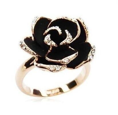 Fashion Diamond Black Roses Opening Ring