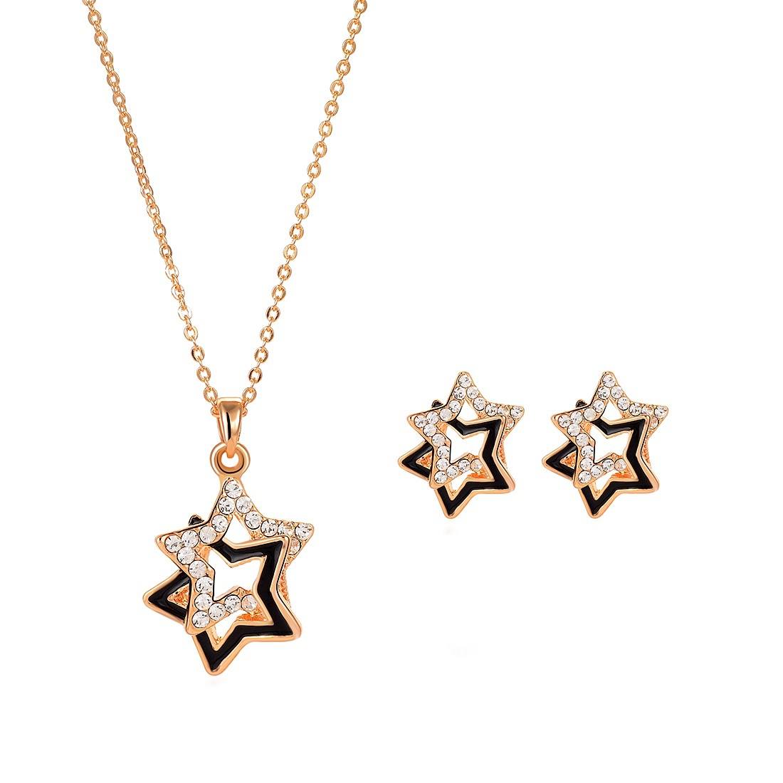 Romantic Wedding Crystal Sets Gold Jewelry Sets Star Pendant For Women Party