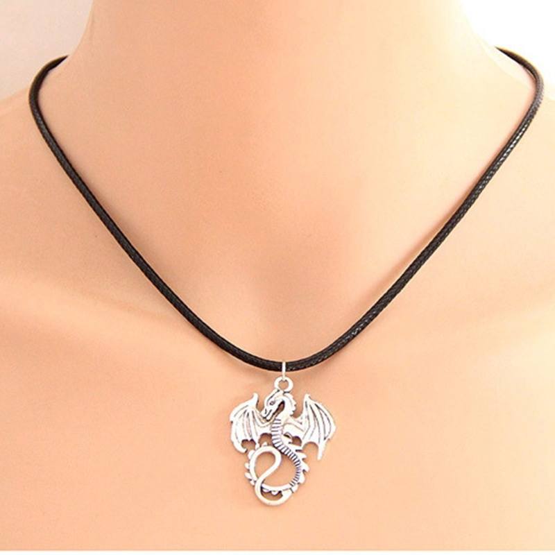 Perfect silver dragon vintage Pendant necklace jewelry leather cord clavicle necklace women and man
