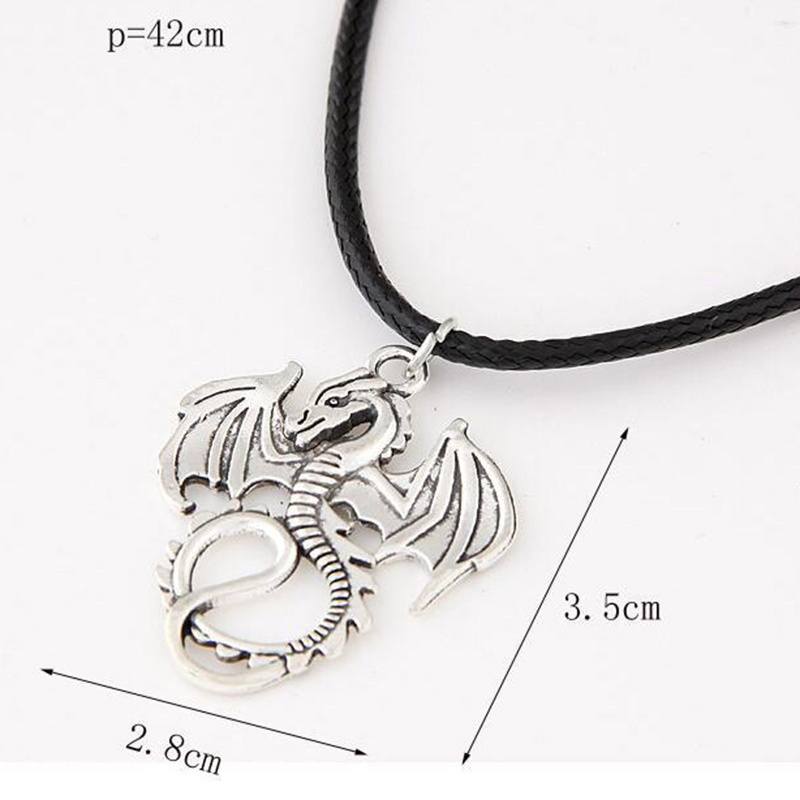 Perfect silver dragon vintage Pendant necklace jewelry leather cord clavicle necklace women and man-2