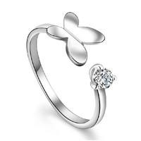 FduS-925 Silver Cute Little Butterfly Ring Opening Ring Adjustable Fashion Jewelry