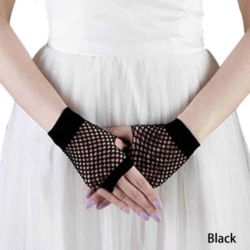 Women Lady Sexy Disco Dance Costume Party Lace Fishnet Finger less Mesh Gloves-2