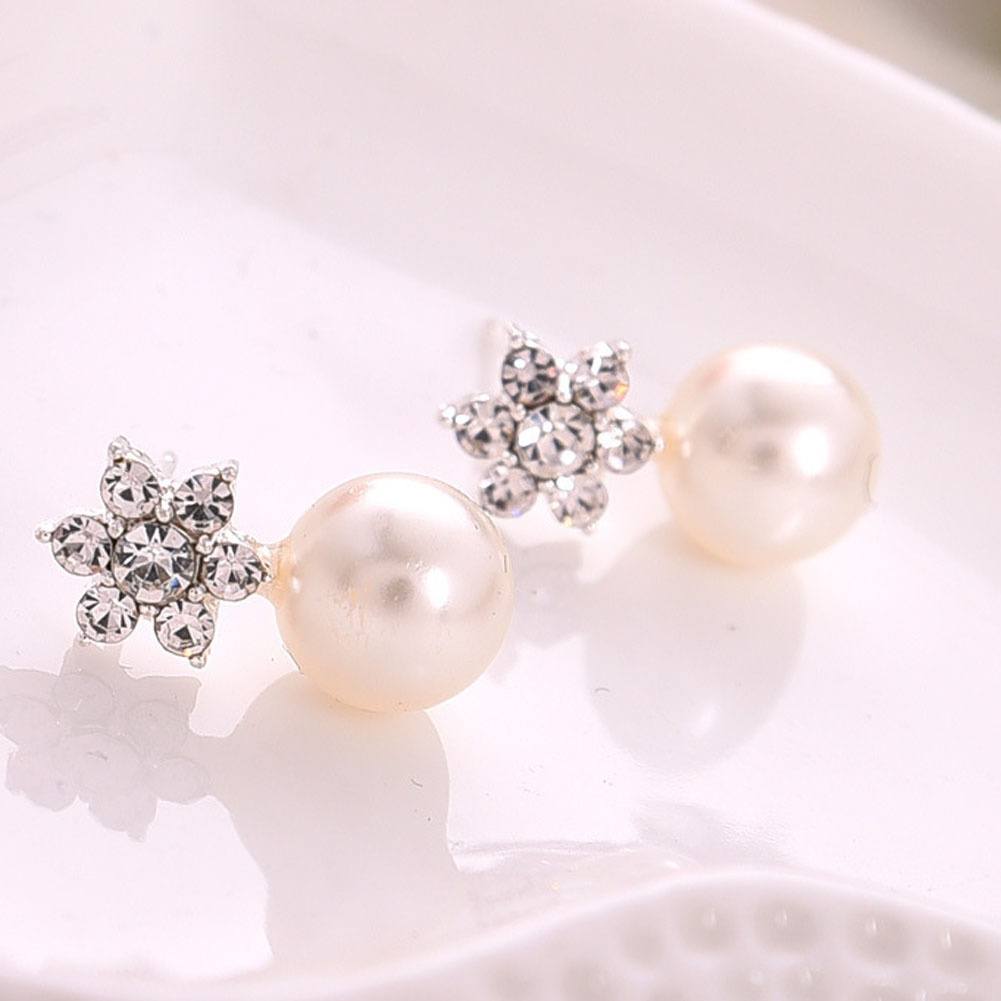 Style Fashion Jewelry Elegant Pearl Rhinestone Snowflake Earrings