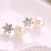 Fg91-Style Fashion Jewelry Elegant Pearl Rhinestone Snowflake Earrings