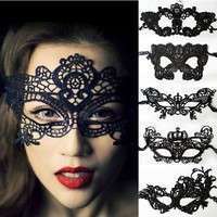 Flpb-Sexy Lace Eye Mask Venetian Masquerade Halloween Ball Party Fancy Dress Costume (Color: Black)