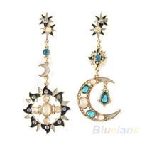 Fp8Z-New Style Fashion Star Sun Moon Rhinestone Crystal Stud Dangle Pretty Earrings