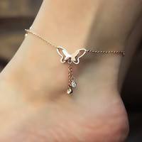 Fpxl-Summer Women Sexy Butterfly Crystal Drop Rose Gold/Silver Chain Anklet Bracelet