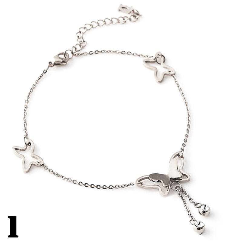 Summer Women Sexy Butterfly Crystal Drop Rose Gold/Silver Chain Anklet Bracelet-2
