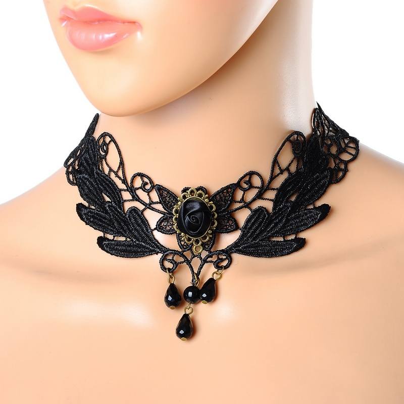 Retro Women Black Lace Flower Leaf Choker Collar Necklace Pendant Punk Style