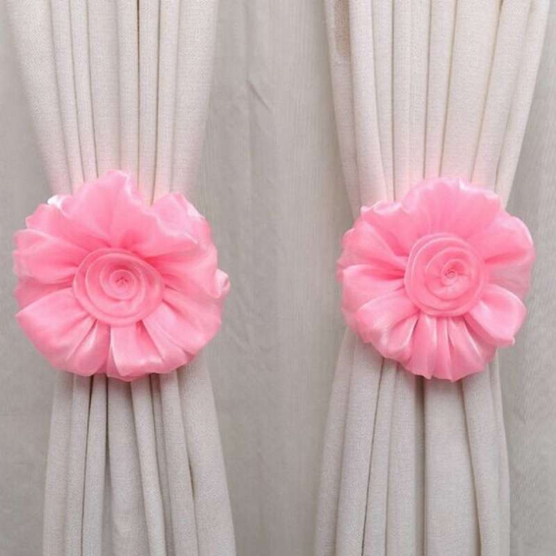 1 Pair Clip-on Rose Flower Curtain Tie Backs Tieback Holder Voile Drape Panel-5