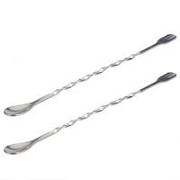 HP9X-2pcs Stainless Steel Bar Cocktail Twisted Mixing Spoon Fork Set