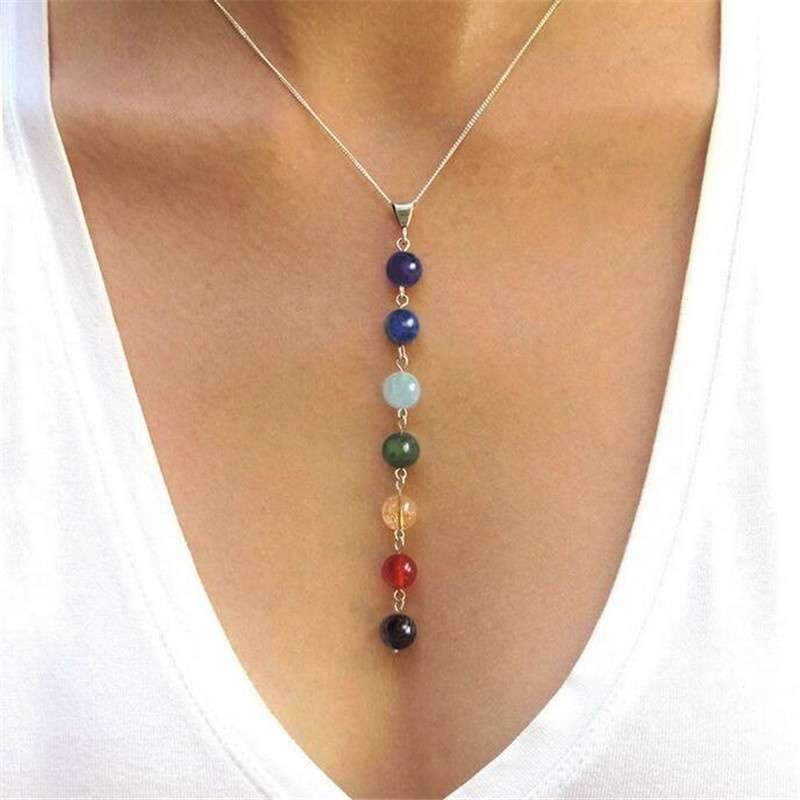 7 Chakra Reiki Beads Healing Gemstone Charms Pendant Yoga Balancing Necklace