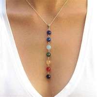 J8c2-7 Chakra Reiki Beads Healing Gemstone Charms Pendant Yoga Balancing Necklace