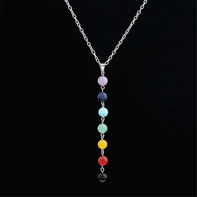 7 Chakra Reiki Beads Healing Gemstone Charms Pendant Yoga Balancing Necklace-2
