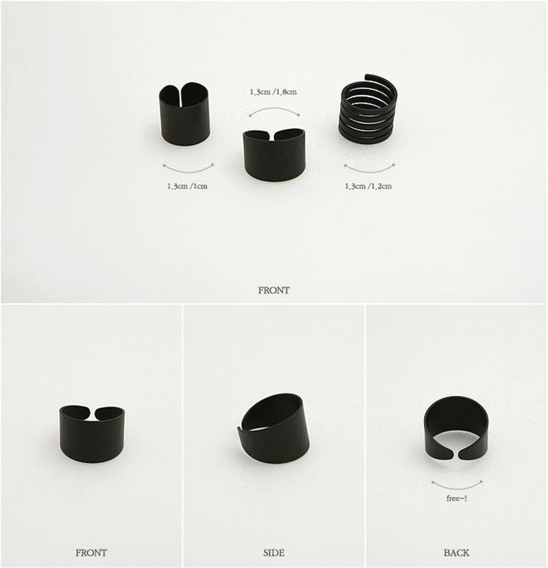 3Pcs New Fashion Ring Set Black Stack Plain Above Knuckle Ring Band Midi Rings-1