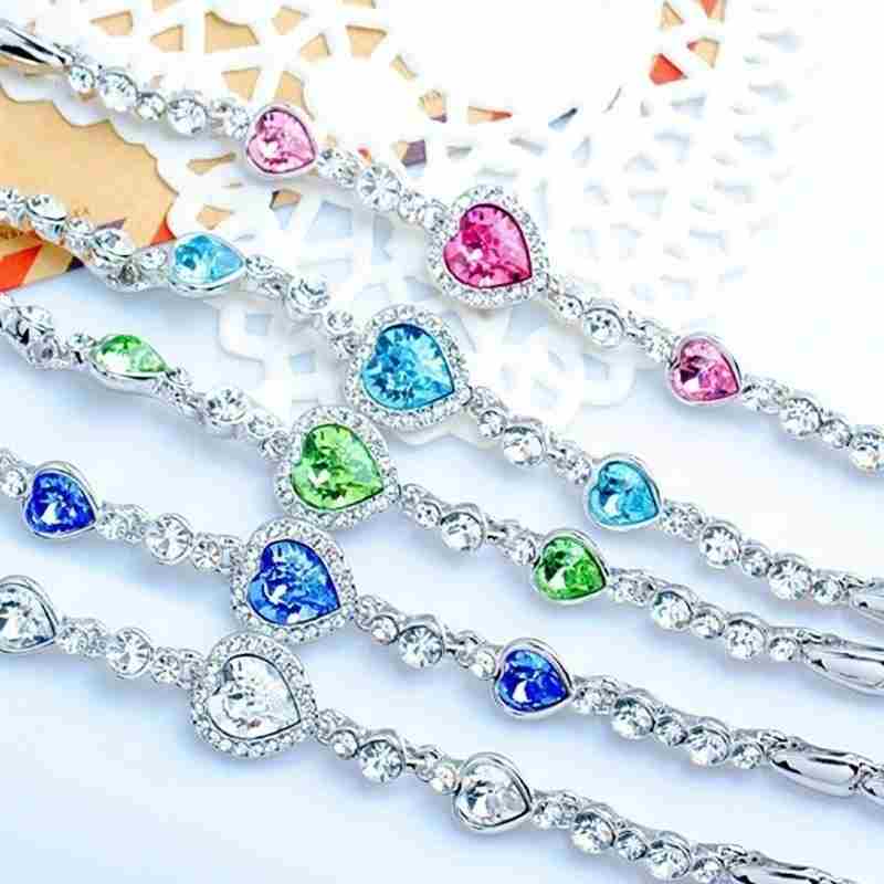 Heart type 5 color crystal inlaid women silver bracelets-2