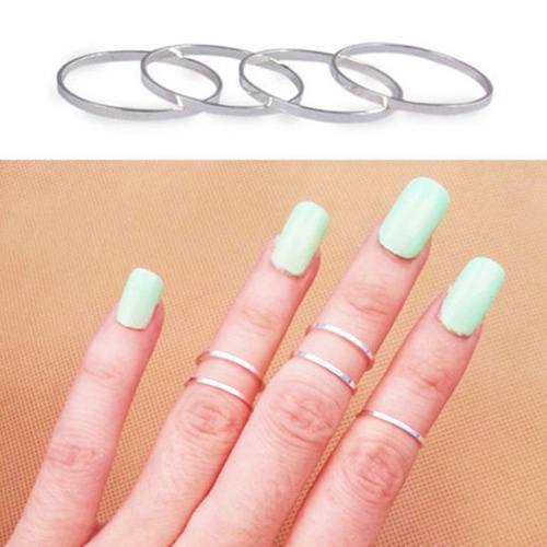 Women 5Pcs/Set Urban Gold Silver Stack Plain Cute above Knuckle Band Midi Ring-2