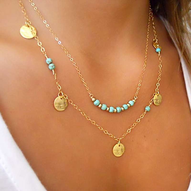 Woman Sexy Multilayer Necklace Turquoise Pendant Necklace-1