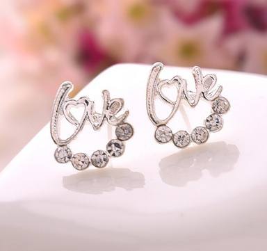 Diamond LOVE Alphabet Earrings Heart shaped-3