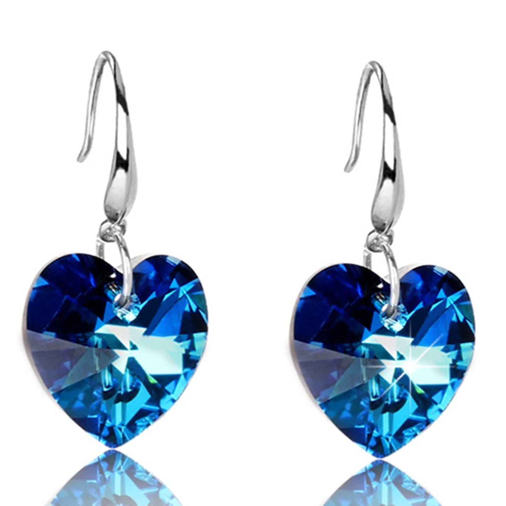 Crystal Blue Ocean Heart Drop Earrings Dangle Earrings-2