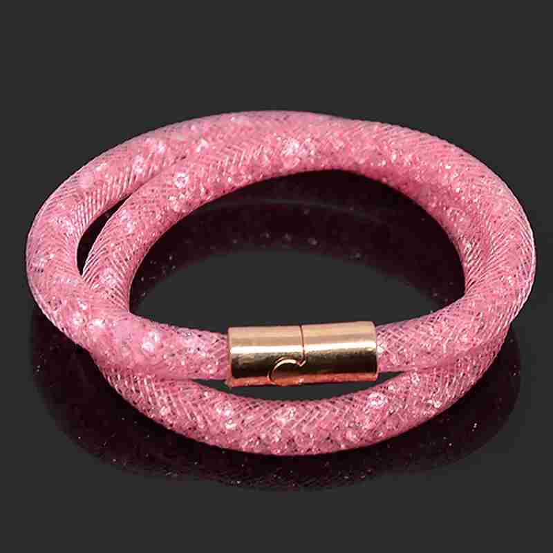 Hot Sale Fashion Mesh Double Stardust Bracelets With Crystal Stones Filled Magnetic Clasp Charm Bracelets Bangles Female 36cm long, 1 Piece-3