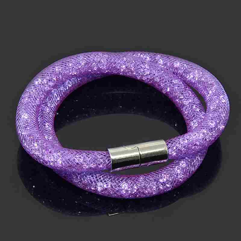 Hot Sale Fashion Mesh Double Stardust Bracelets With Crystal Stones Filled Magnetic Clasp Charm Bracelets Bangles Female 36cm long, 1 Piece-4