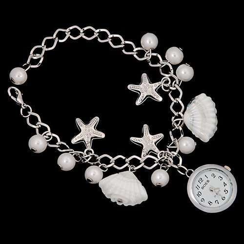 Beauteous Women's Girl's Jewelry Beads Shell Chain Bracelet Cuff Quartz Wrist Watch-3