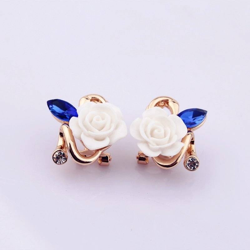 Rhinestone White Ceramic Flower Ear Cuff Earrings Stud Earrings For Women-2