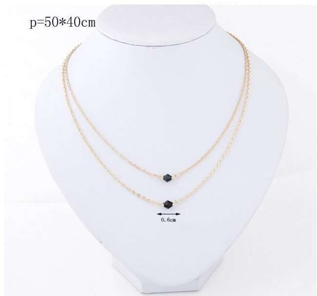 Women Geometry Charms Black Beads 2 Layers Gold Chain Fashion Necklace-2