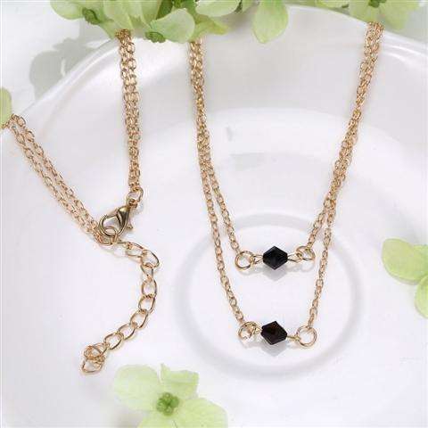 Women Geometry Charms Black Beads 2 Layers Gold Chain Fashion Necklace-4