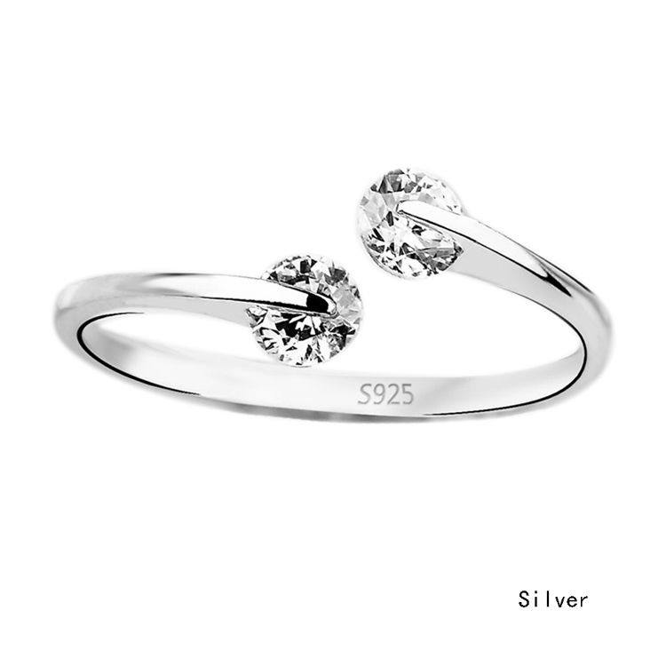 Elegant Opening Silver 2 Rhinestone S925 sliver Crystal Wedding Ring-1