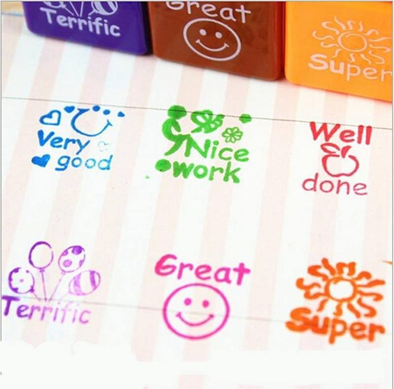 6x Teacher Stamper Self-Inking Praise Reward Stamps Family Motivation Sticker-2