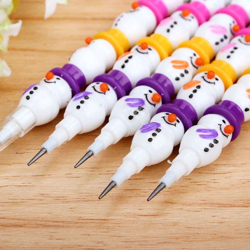 2 Pcs Style Christmas Cute Snowman Stackable Writing Pencil Set Colorful Kid