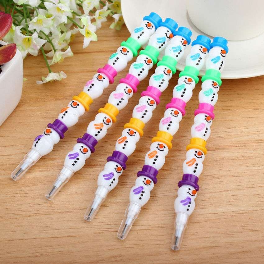 2 Pcs Style Christmas Cute Snowman Stackable Writing Pencil Set Colorful Kid-3