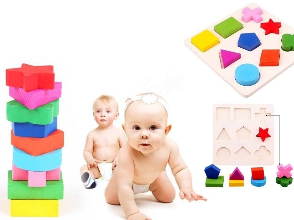 Classic Building Blocks Top Wooden 9 Shapes Colorful Puzzle Toy Baby Educational Brick Toy
