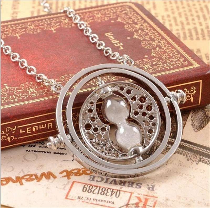 Time Turner Necklace Hermione Granger Rotating Spins Hourglass Pendant Necklace(Color: Silver Gold)-4