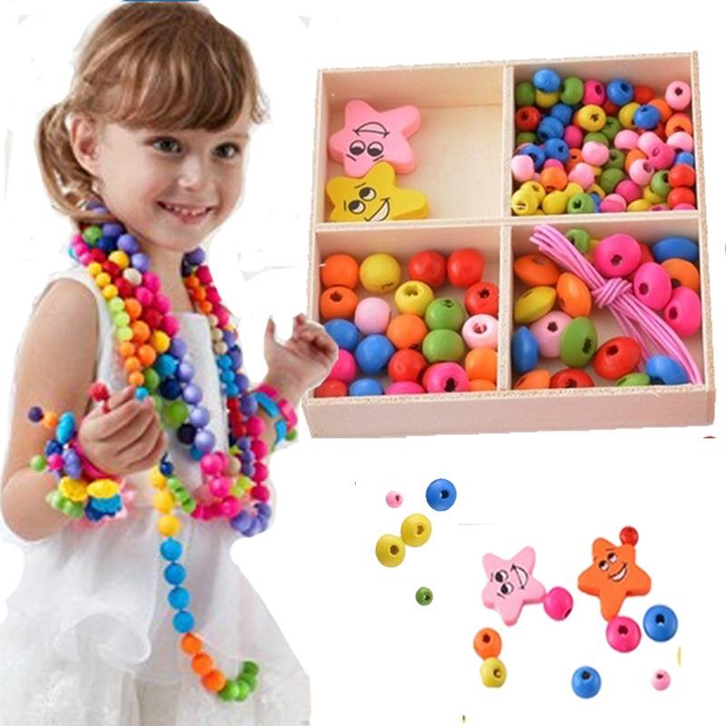 Colorful Wood Beads Kit Necklace Bracelet DIY Kids Craft Set 1Box