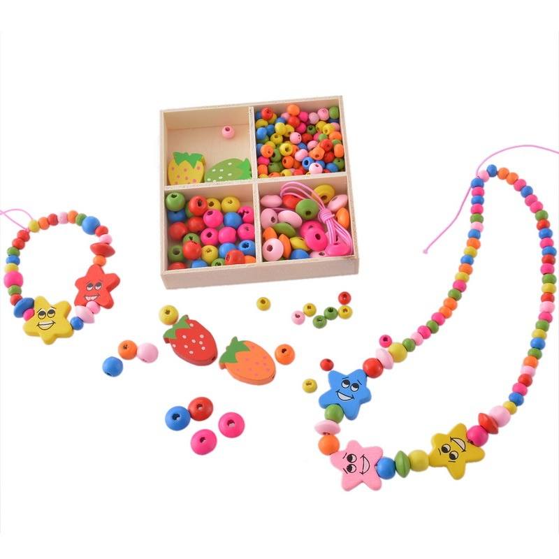 Colorful Wood Beads Kit Necklace Bracelet DIY Kids Craft Set 1Box-1