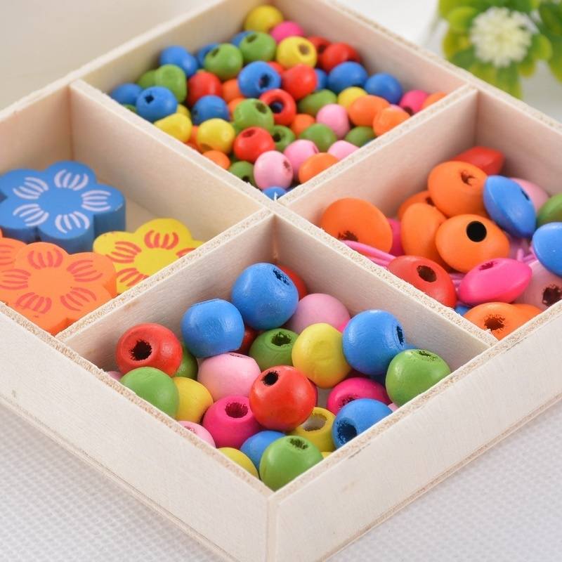 Colorful Wood Beads Kit Necklace Bracelet DIY Kids Craft Set 1Box-2